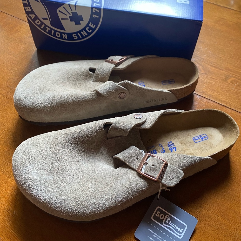 Birkenstock Boston Soft Footbed (Suede Leather - Taupe) size 46